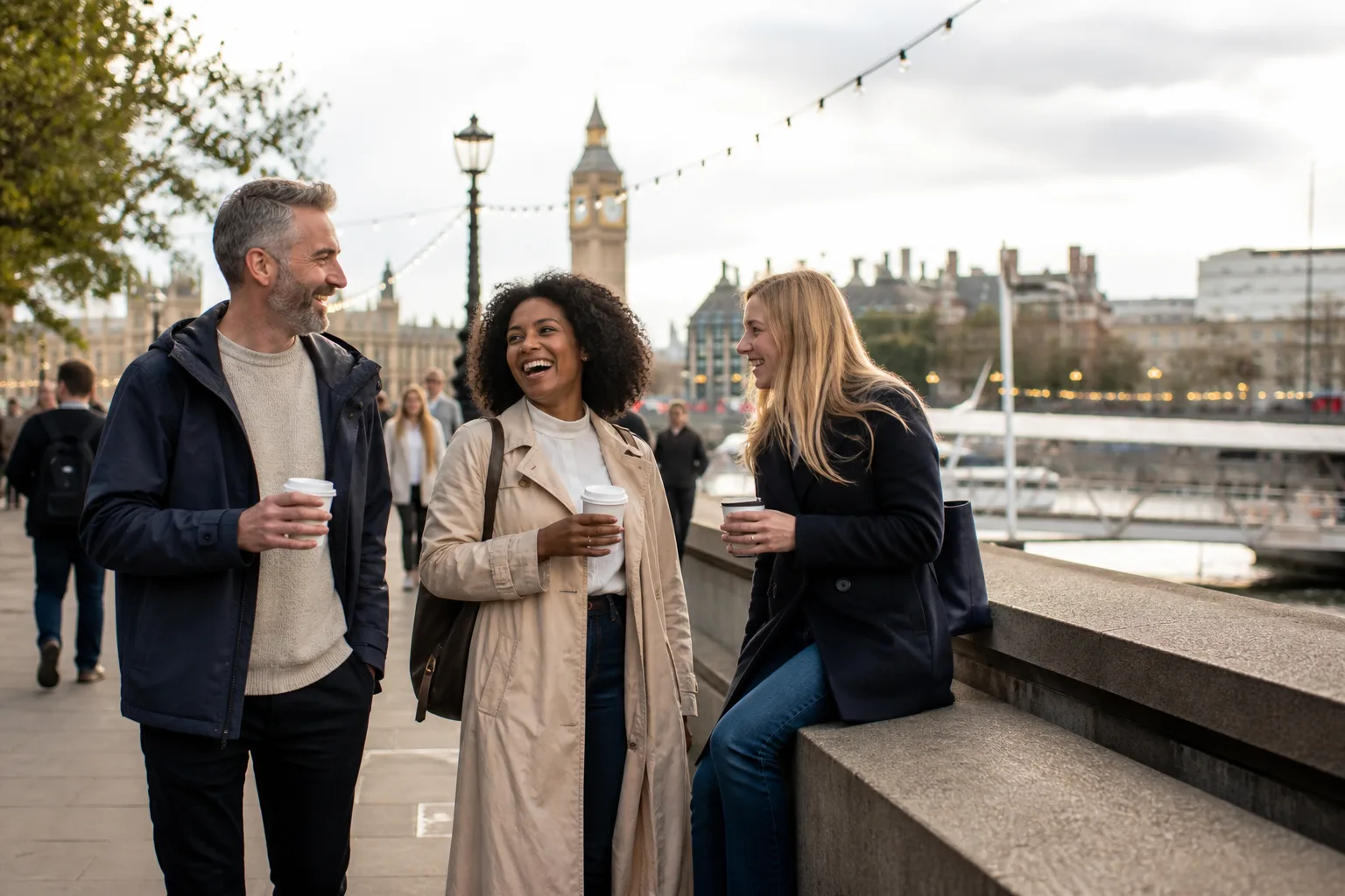 Two London singles talking over coffee at a neighbourhood café