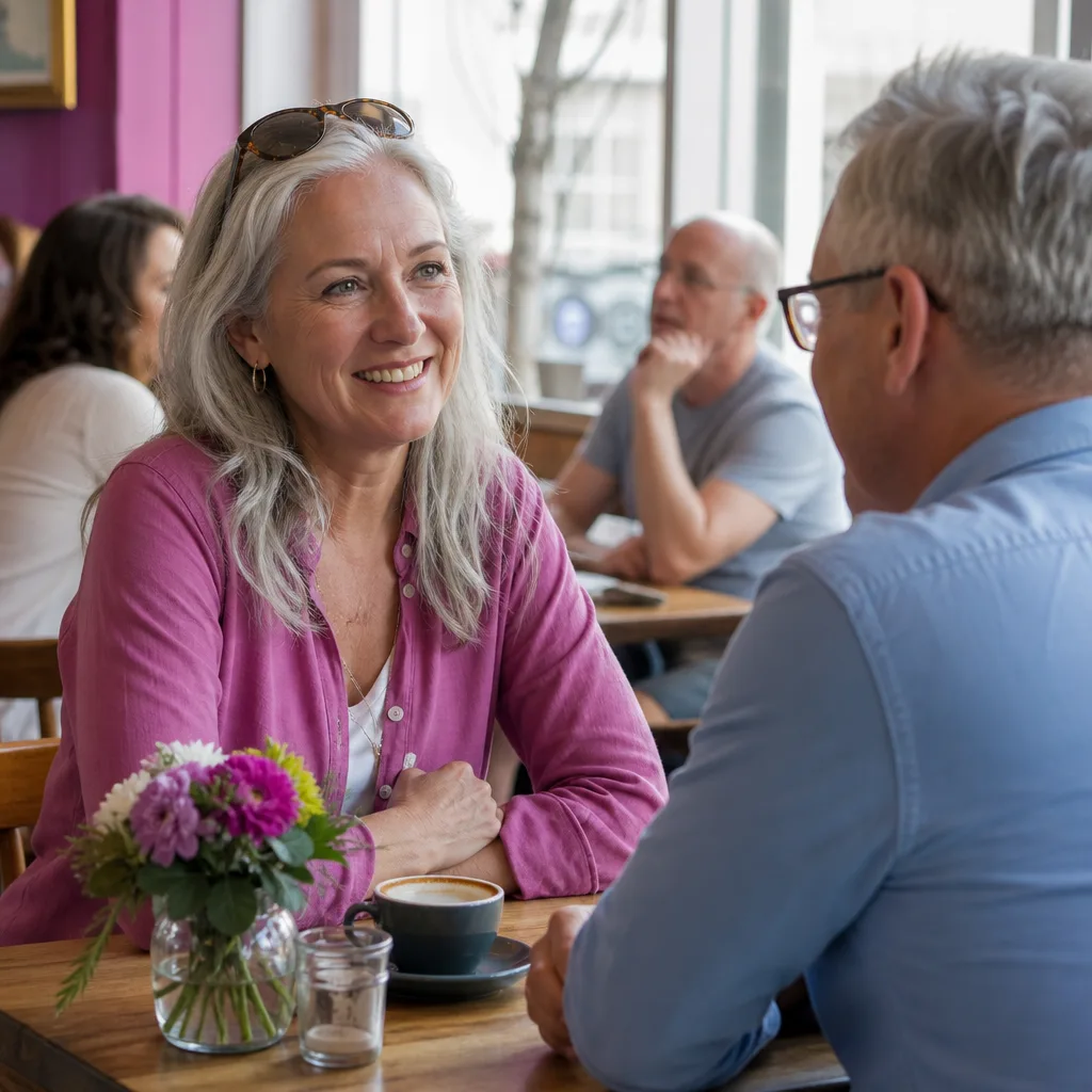 An older couple meeting at a relaxed London café