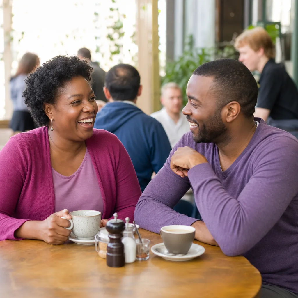 Two people meeting outside a busy London station before an early evening date