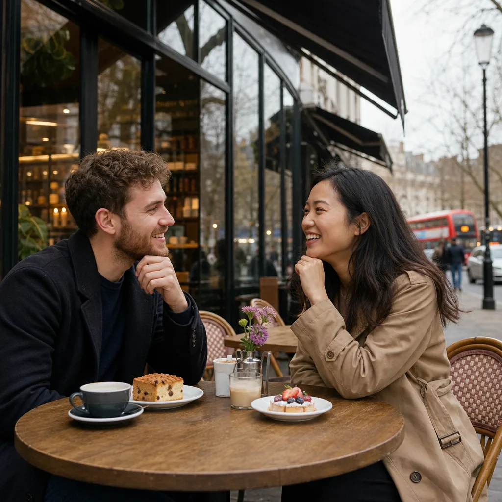 A couple walking beside a London canal on a relaxed daytime date