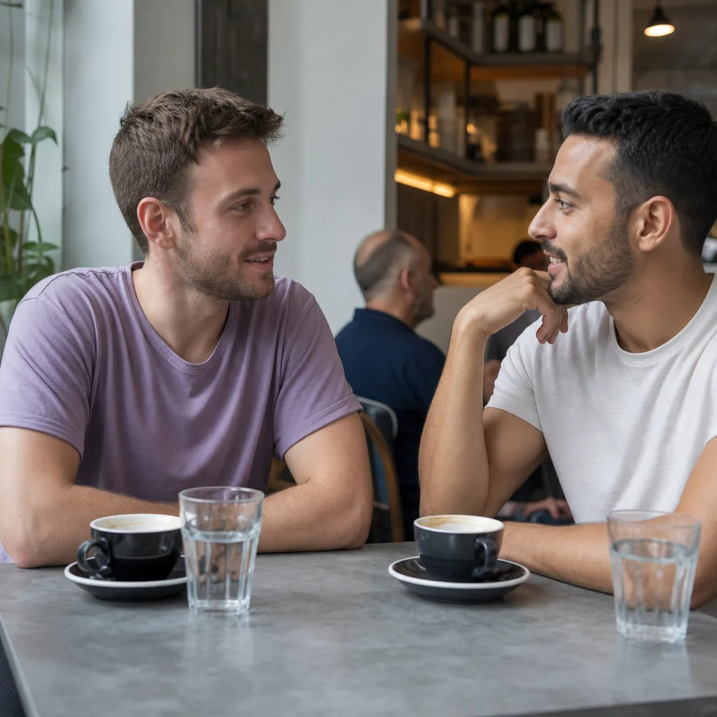 Gay man creating a dating profile at home in Croydon